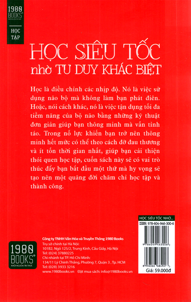 Học Siêu Tốc Nhờ Tư Duy Khác Biệt (Tái Bản) - Bìa sau