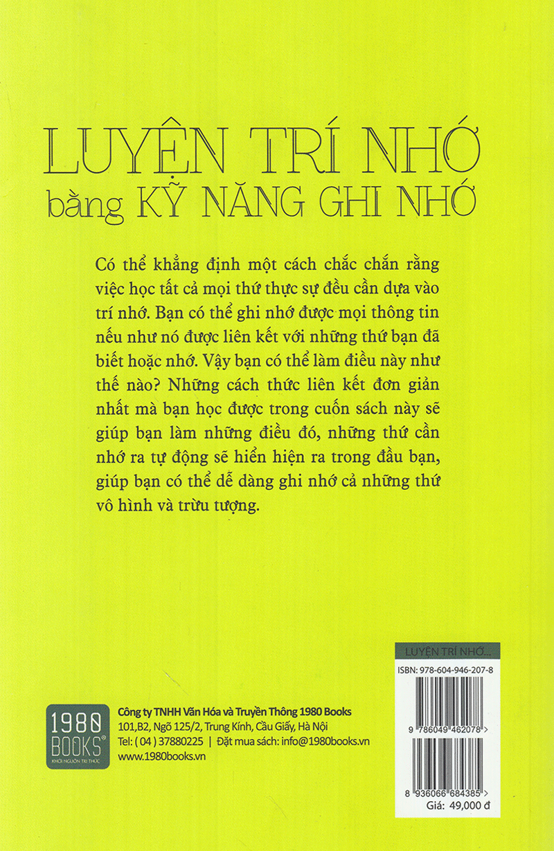 Luyện Trí Nhớ Bằng Kỹ Năng Ghi Nhớ - Bìa sau
