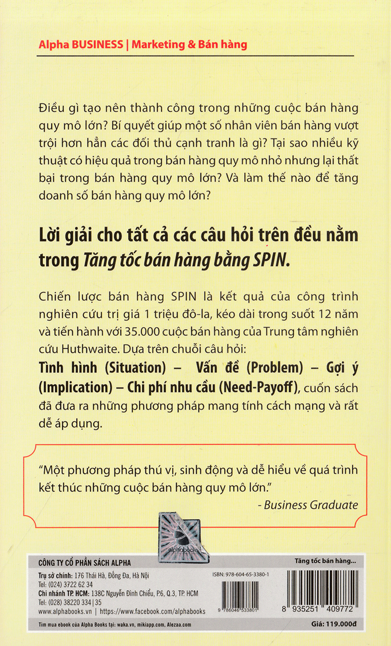 Tăng Tốc Bán Hàng Bằng SPIN (Tái Bản 2018) - Bìa sau